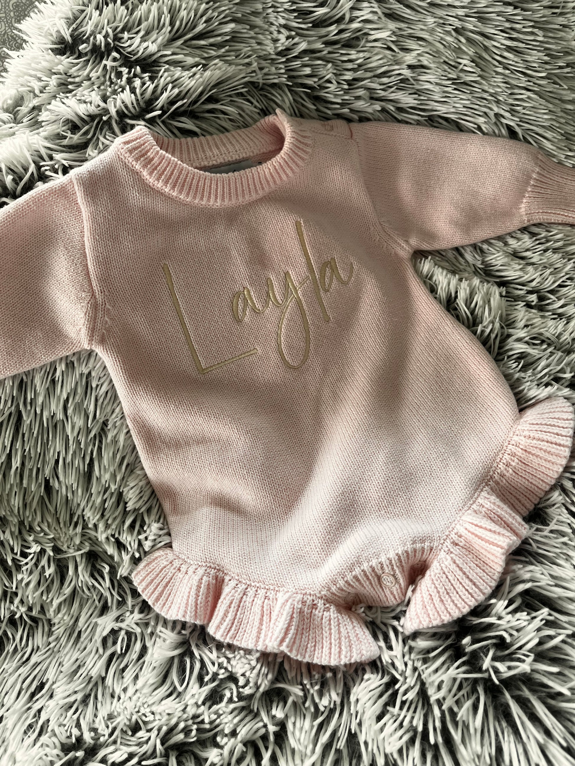 Personalized embroidered Long sleeve knit Ruffle Romper