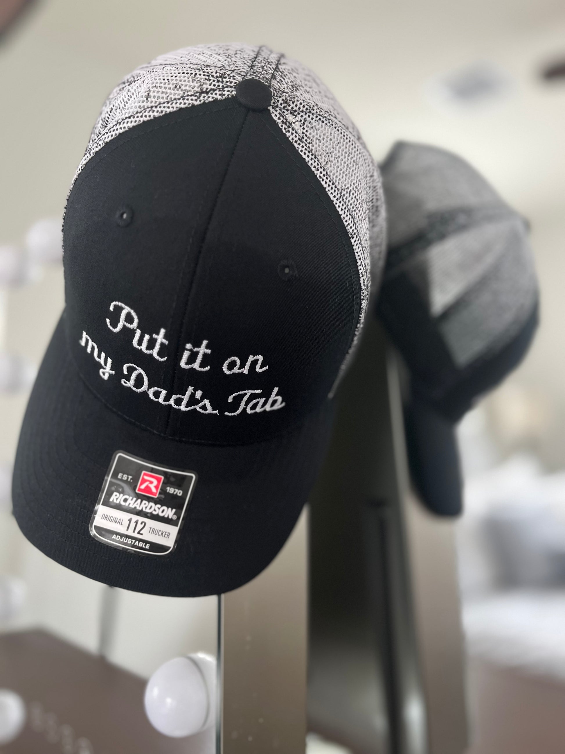 Put it on my Dads Tab Richardson 112 Trucker 6 panel Hat in Ombre black and white- Perfect gift for a teen!