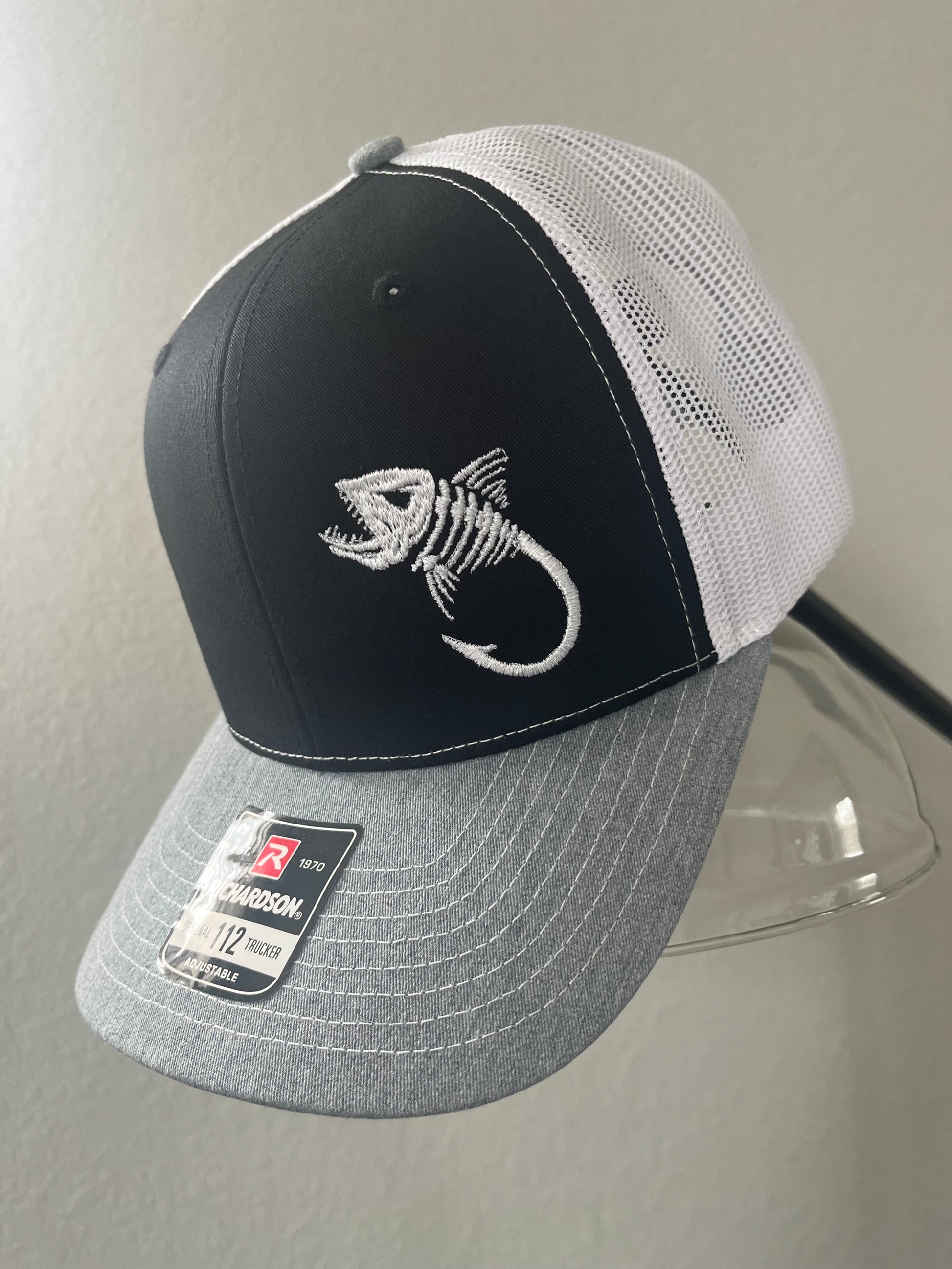Fish skeleton hook fishing hat embroidered- Richardson 112 Trucker hat 6 panel  Fathers Day Gift  Dad Gift  Man gift Fishing lovers gift
