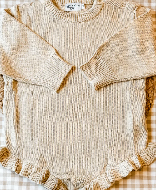 Personalized embroidered Long sleeve knit Ruffle Romper