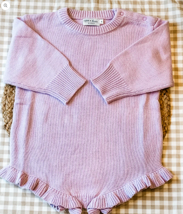 Personalized embroidered Long sleeve knit Ruffle Romper