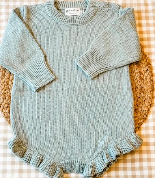 Personalized embroidered Long sleeve knit Ruffle Romper