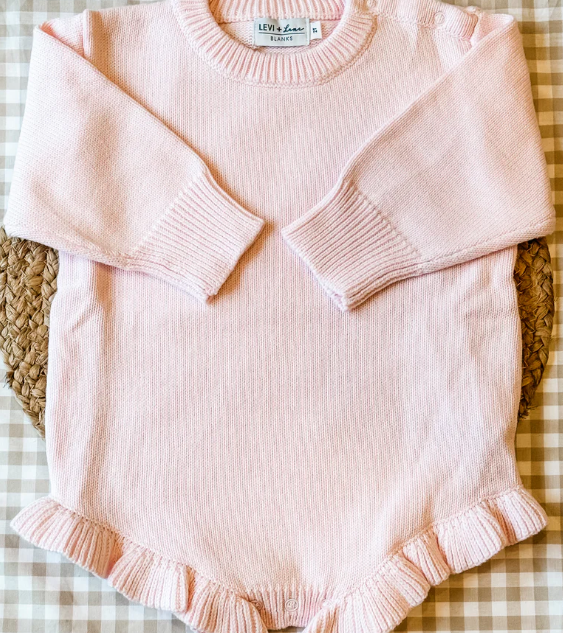 Personalized embroidered Long sleeve knit Ruffle Romper