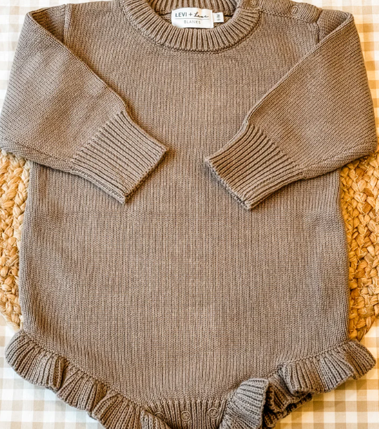 Personalized embroidered Long sleeve knit Ruffle Romper
