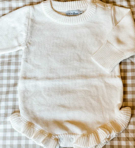 Personalized embroidered Long sleeve knit Ruffle Romper