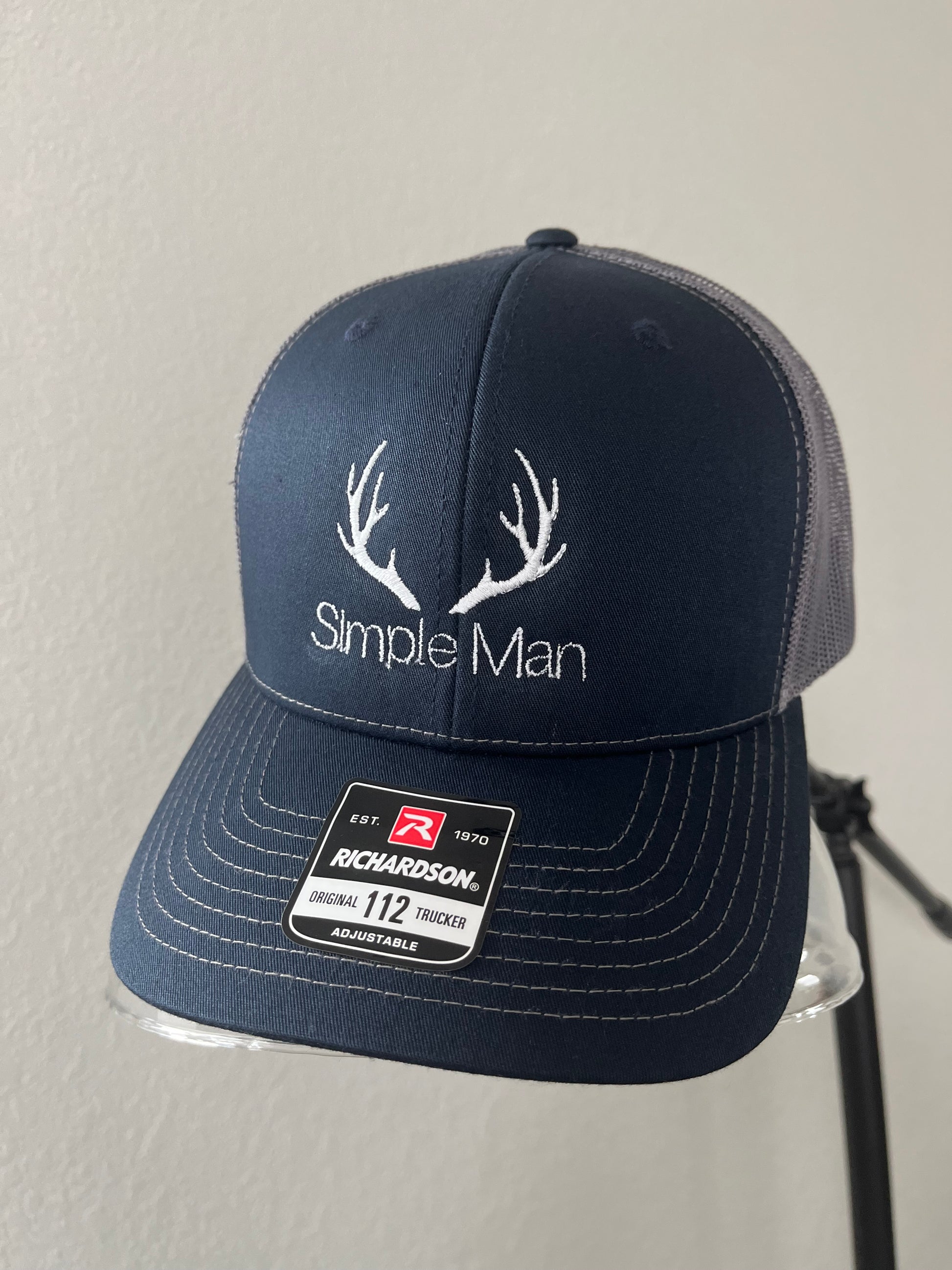 Simple Man Antler hat-Richardson 112 Trucker 6 panel hat in Navy and charcoal- Perfect Father's Day Gift, Teen gift or Birthday gift