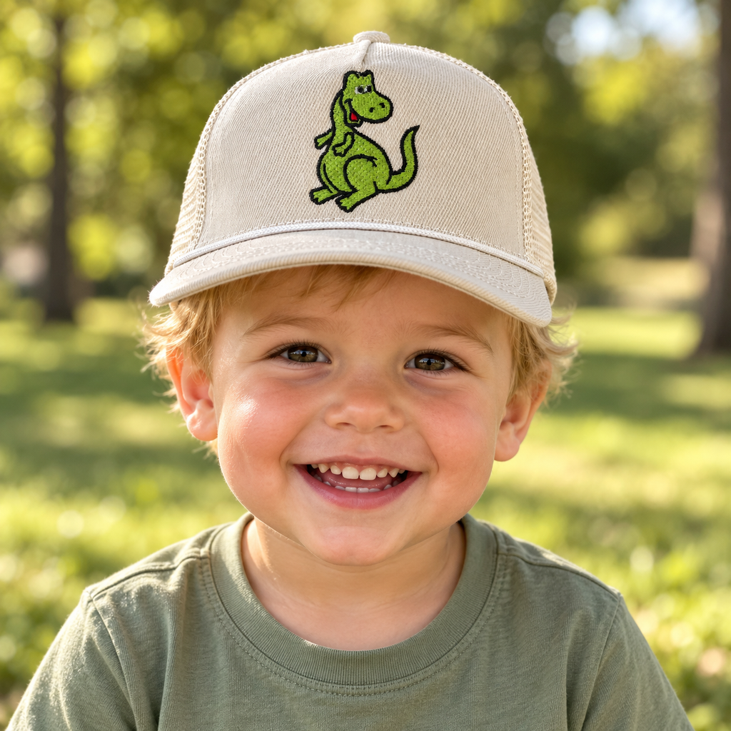 Baby & Toddler Dinosaur Embroidered Rope Trucker Hat – Ages 0–5