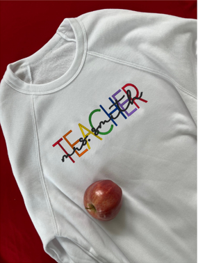 Personalized Embroidered Teacher crewneck sweatshirt Bella + Canvas