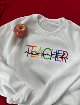 Personalized Embroidered Teacher crewneck sweatshirt Bella + Canvas