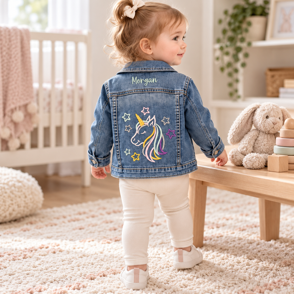 Unicorn Baby and Toddler Girls Embroidered Jean Jacket