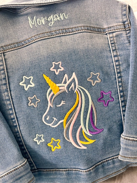 Unicorn Baby and Toddler Girls Embroidered Jean Jacket
