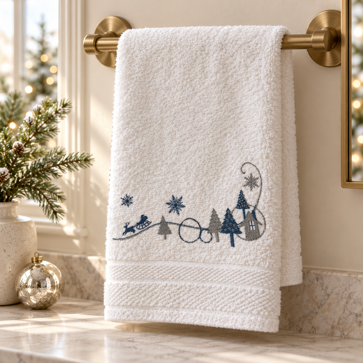 Winter Wonderland Embroidered Christmas Hand Towel – 16 × 30