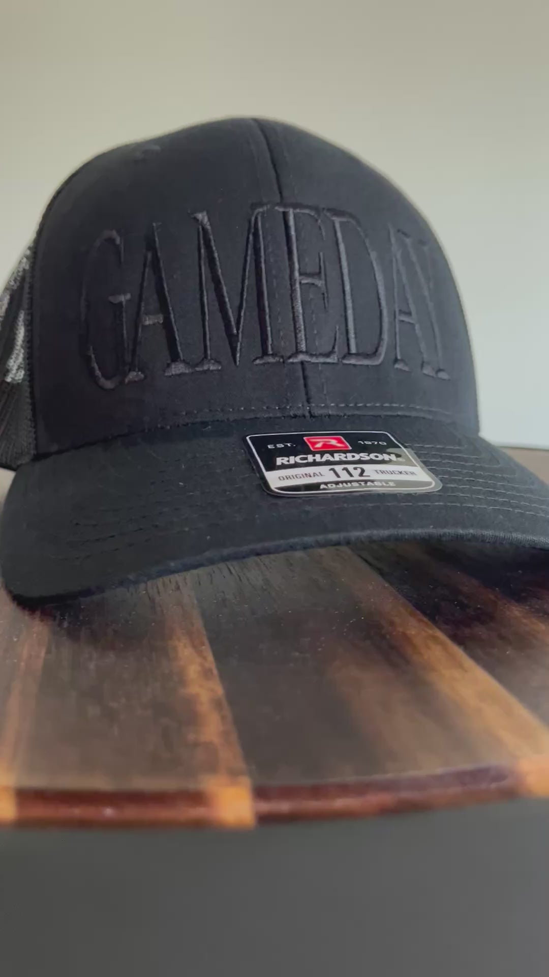GAMEDAY embroidered hat- Richardson  112 Trucker hat black on black