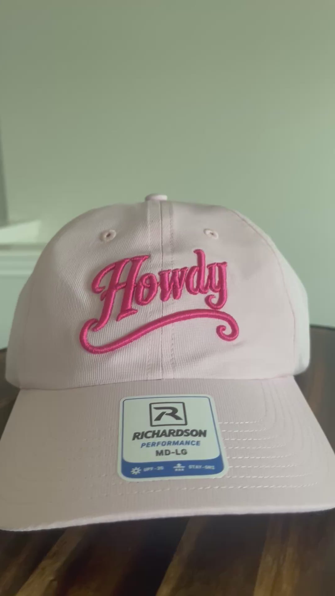 HOWDY 3D Puff Embroidered Hat – Richardson 220 Performance Cap – Light Pink with Hot Pink Puff Lettering – Western Trucker Hat