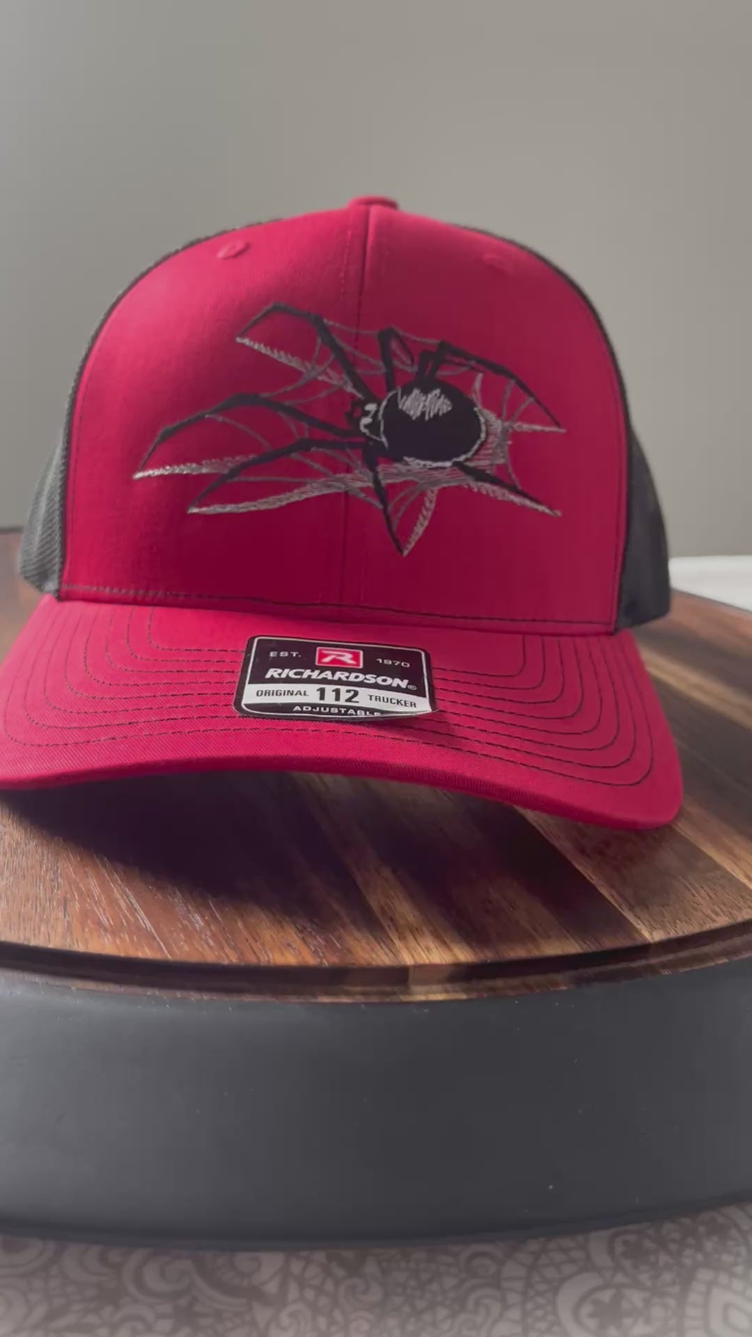 Spider 3D embroidered Richardson 112 trucker hat 6 panel Red/black