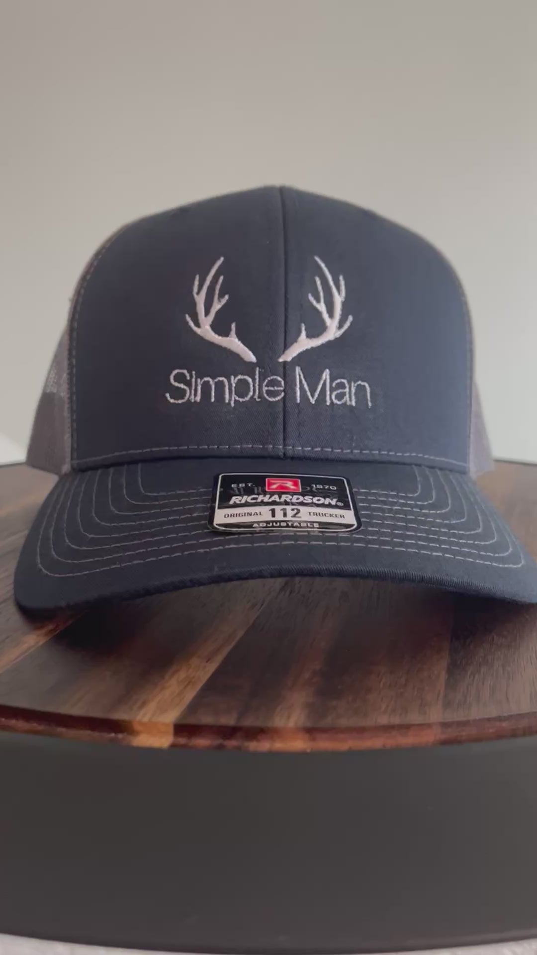 Simple Man Antler hat-Richardson 112 Trucker 6 panel hat in Navy and charcoal- Perfect Father's Day Gift, Teen gift or Birthday gift