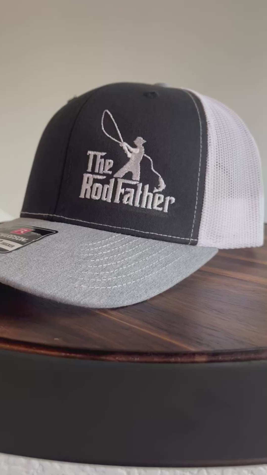 The Rodfather embroidered fishing hat-Richardson 112 Trucker hat in Black, gray and white- Fathers Day Gift