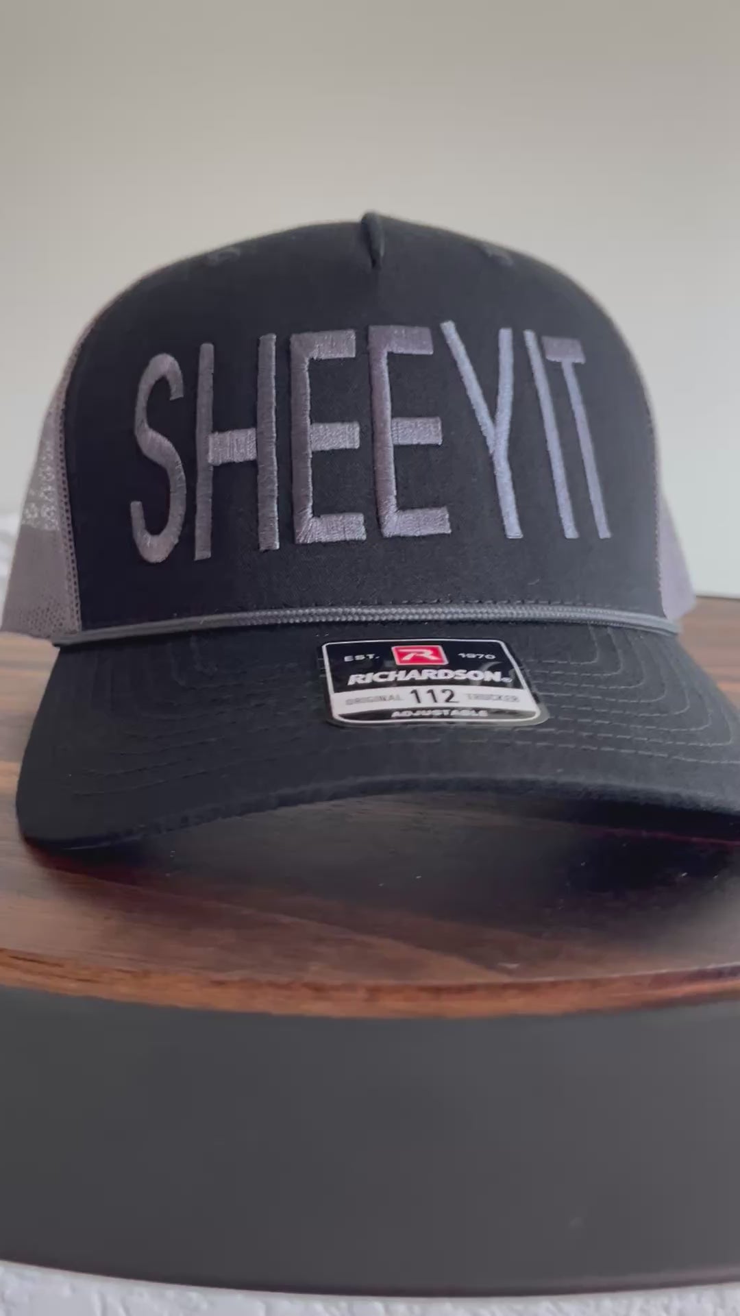 SHEEYIT hat- Richardson 112 Trucker with 5 panels- with Rope- In Gray/Black