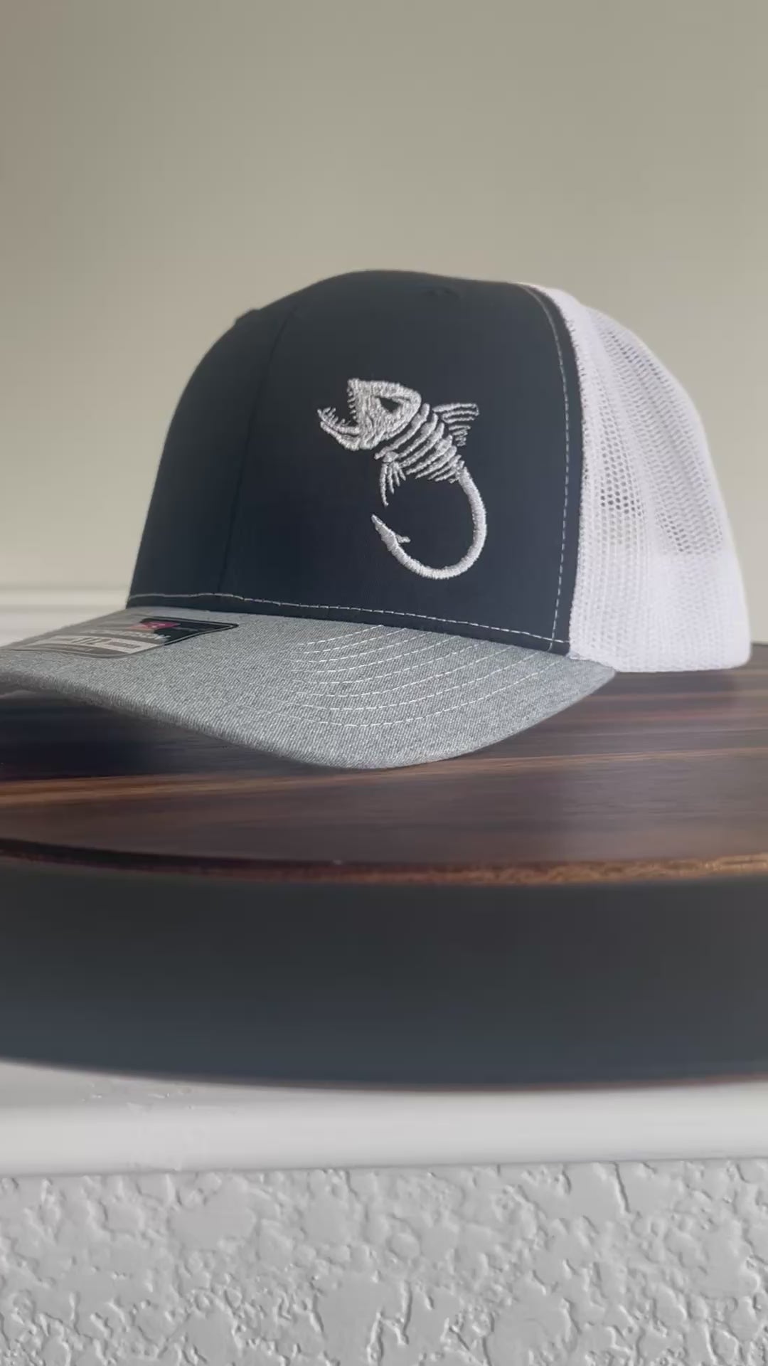 Fish skeleton hook fishing hat embroidered- Richardson 112 Trucker hat 6 panel  Fathers Day Gift  Dad Gift  Man gift Fishing lovers gift