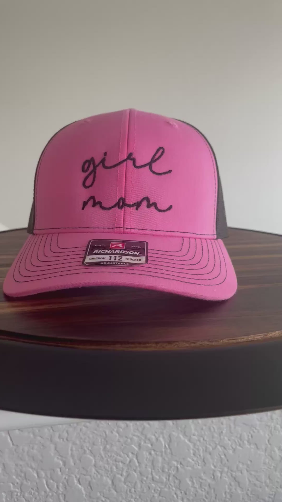 Girl mom Embroidered Richardson 112 Trucker 6 panel Cap in Black and Hot pink