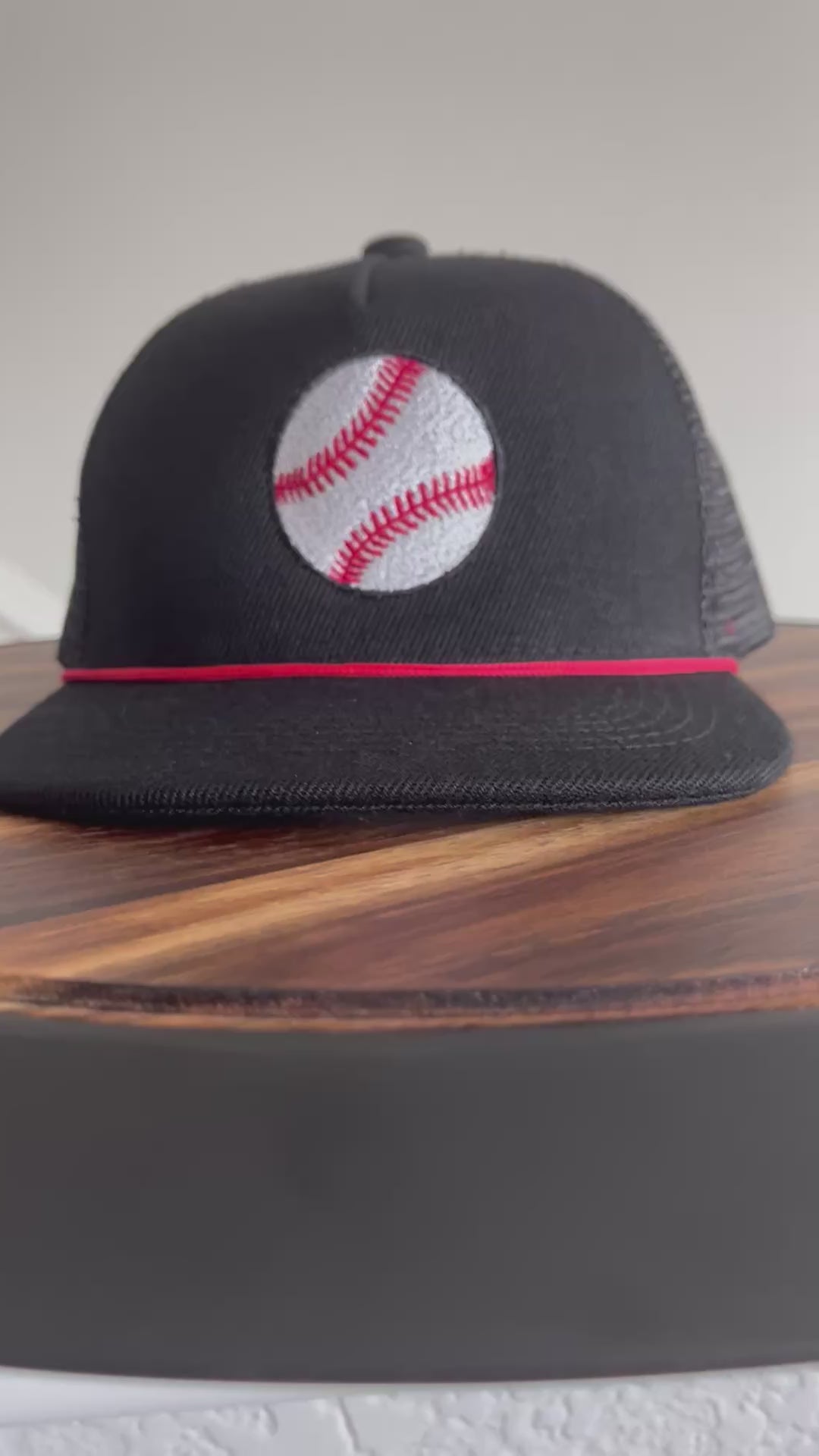 Baby/Toddler Baseball embroidered Red Rope black Trucker hat- Fits ages 0-4